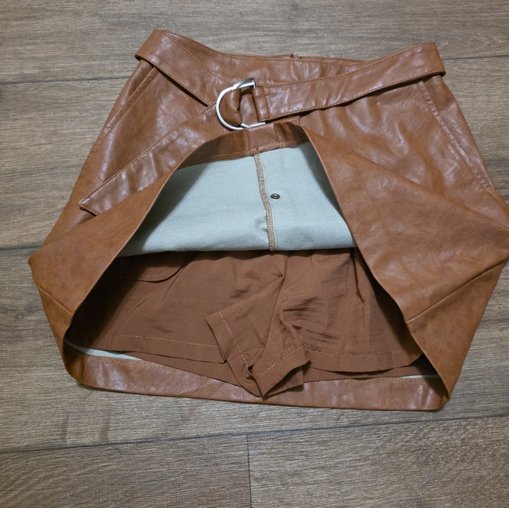 Zara Brown Leather Skirt Size S with Button Detail - Picture 7 of 10